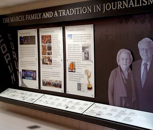 MSUM Marcil Journalism Facility Interior Display Case Signage