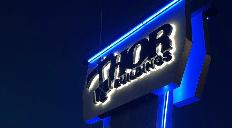 Thor Buildings Pylon Sign Top Night view